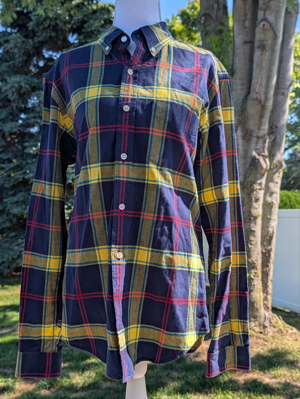 J. Crew Oxford Medium Slim Fit Button Down Plaid Navy Long Sleeve Shirt